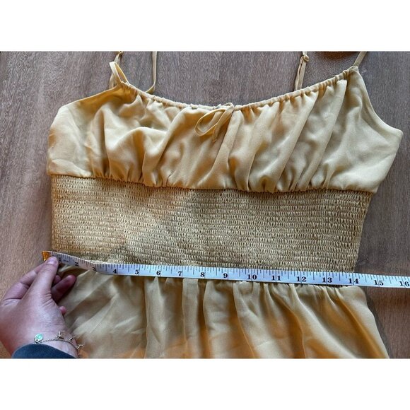 Aritzia Wilfred Genoa Mini Dress Smocked in Wheat Butter Yellow Size Large - Picture 4 of 5